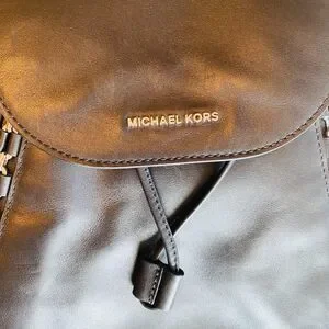 MICHAEL KORS Black Leather with Silver Detail Flap Backpack Amazon.com | Michael Kors Men main image 3